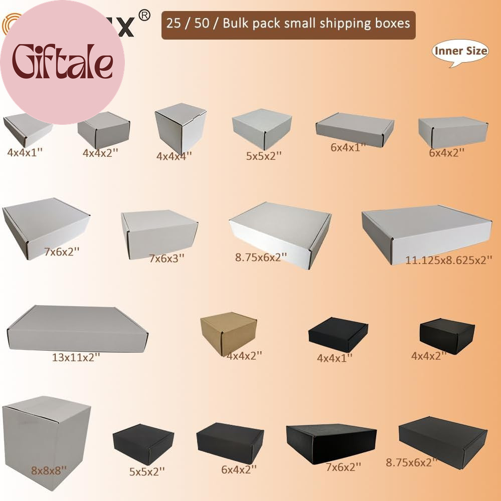 50 Pack 7X6X3» Small Shipping Boxes, Corrugated Cardboard Mailers for Business,