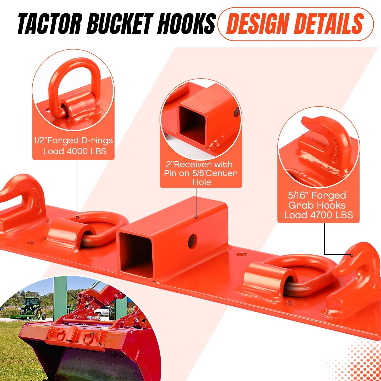 Heavy Duty Tractor Grab Hooks Bolt On Compact Tractor Bucket Hooks 2″ Receiver