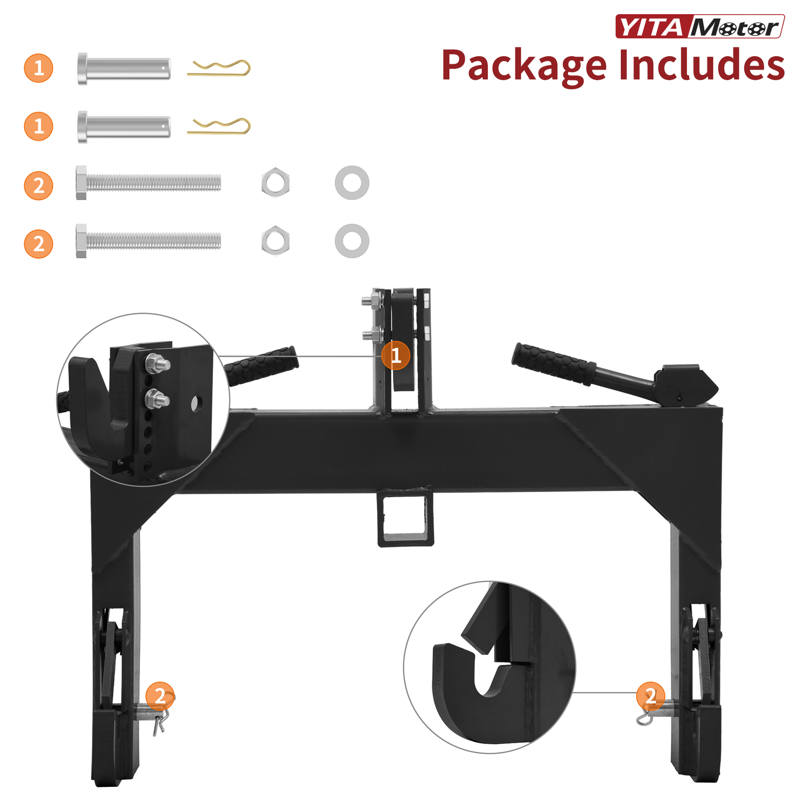 3-Point Quick Hitch Adapter for Category 1 & 2 – Attachment for Tractor Steel