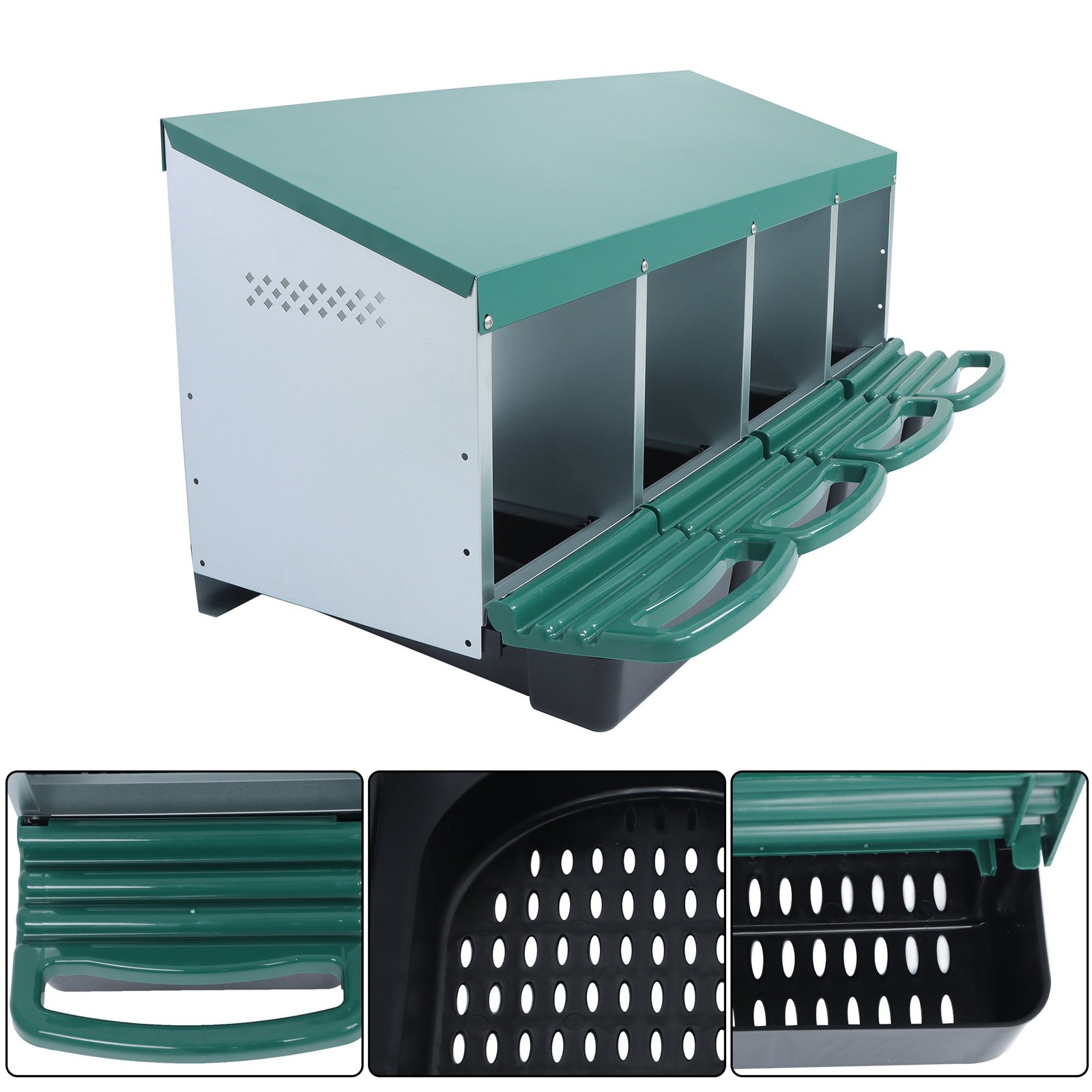 4 Holes Rollout Egg Collection Green Chicken Nest Box Hen Laying Nest Boxes Coop