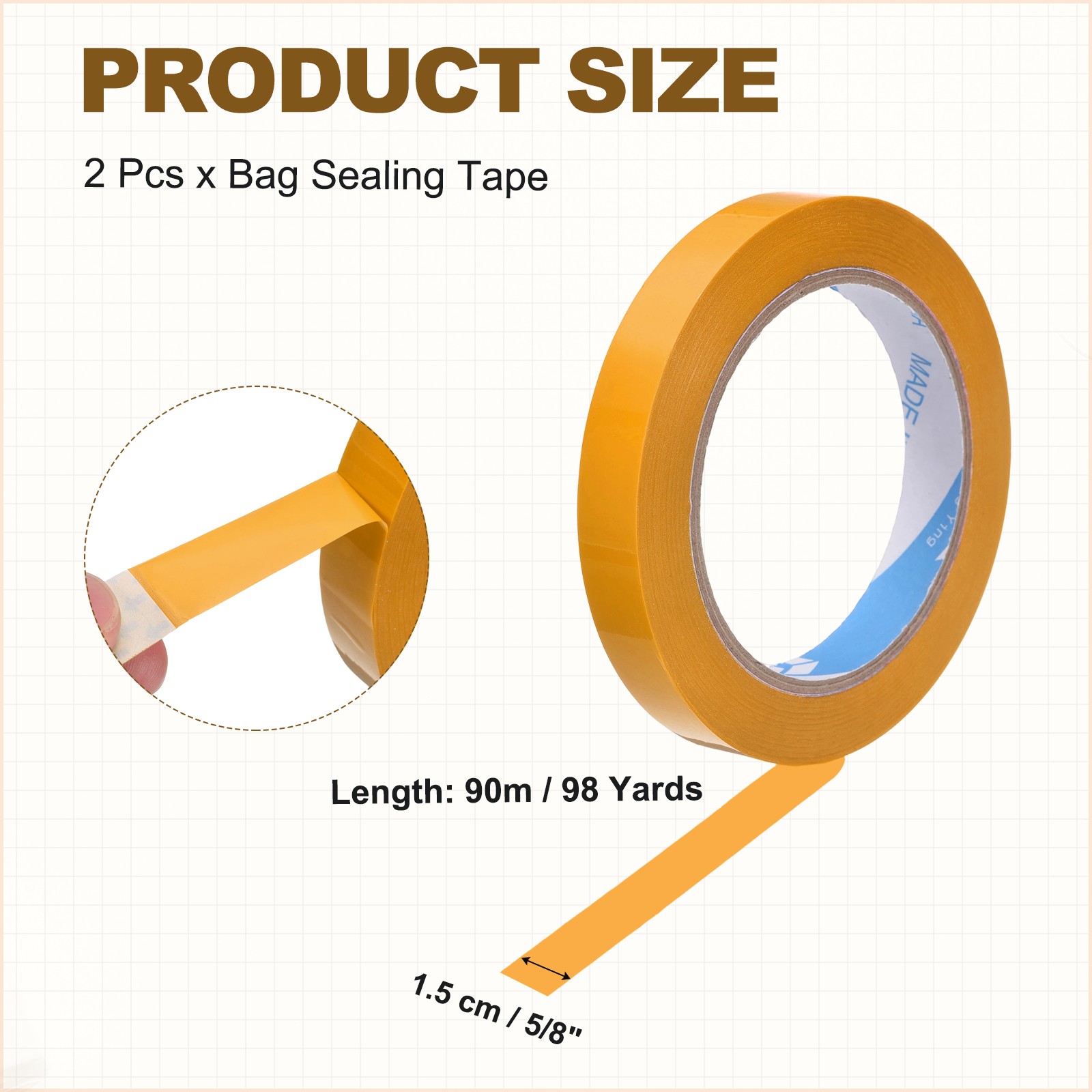 Bag Sealing Tape, (5/8″ x 98 Yard, Beige) (2 Pcs), Bag Sealer Tape