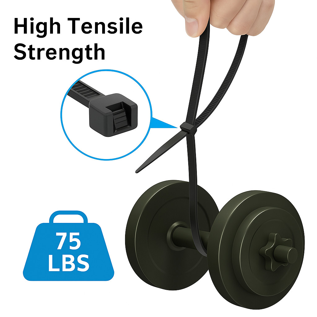 100pcs 18 Inch Heavy Duty Zip Ties Black Nylon Cable Ties UV Resistant 75LBS