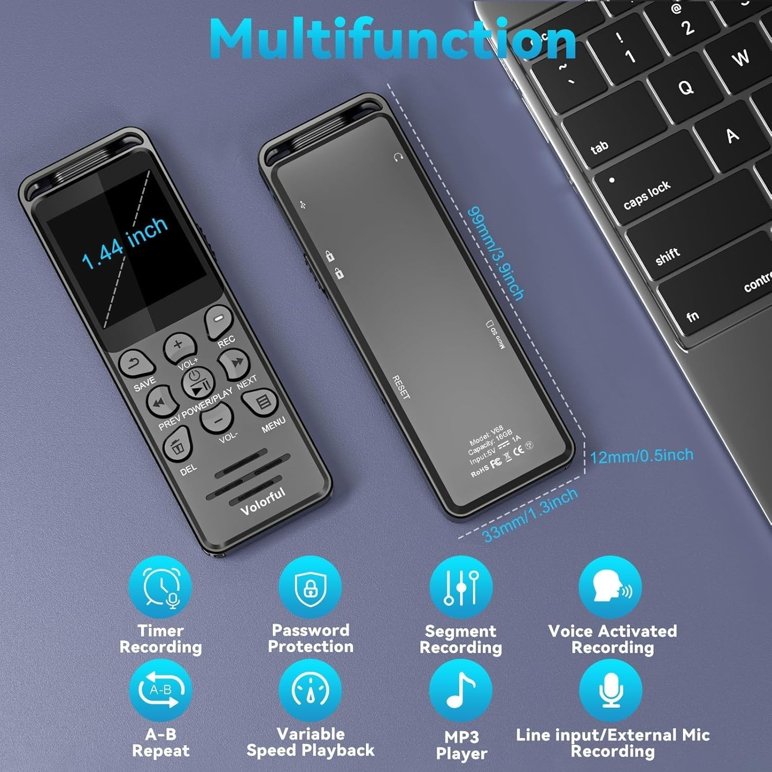 144GB Digital Voice Recorder with Playback, 1536Kbps Audio Recorder Voice Record