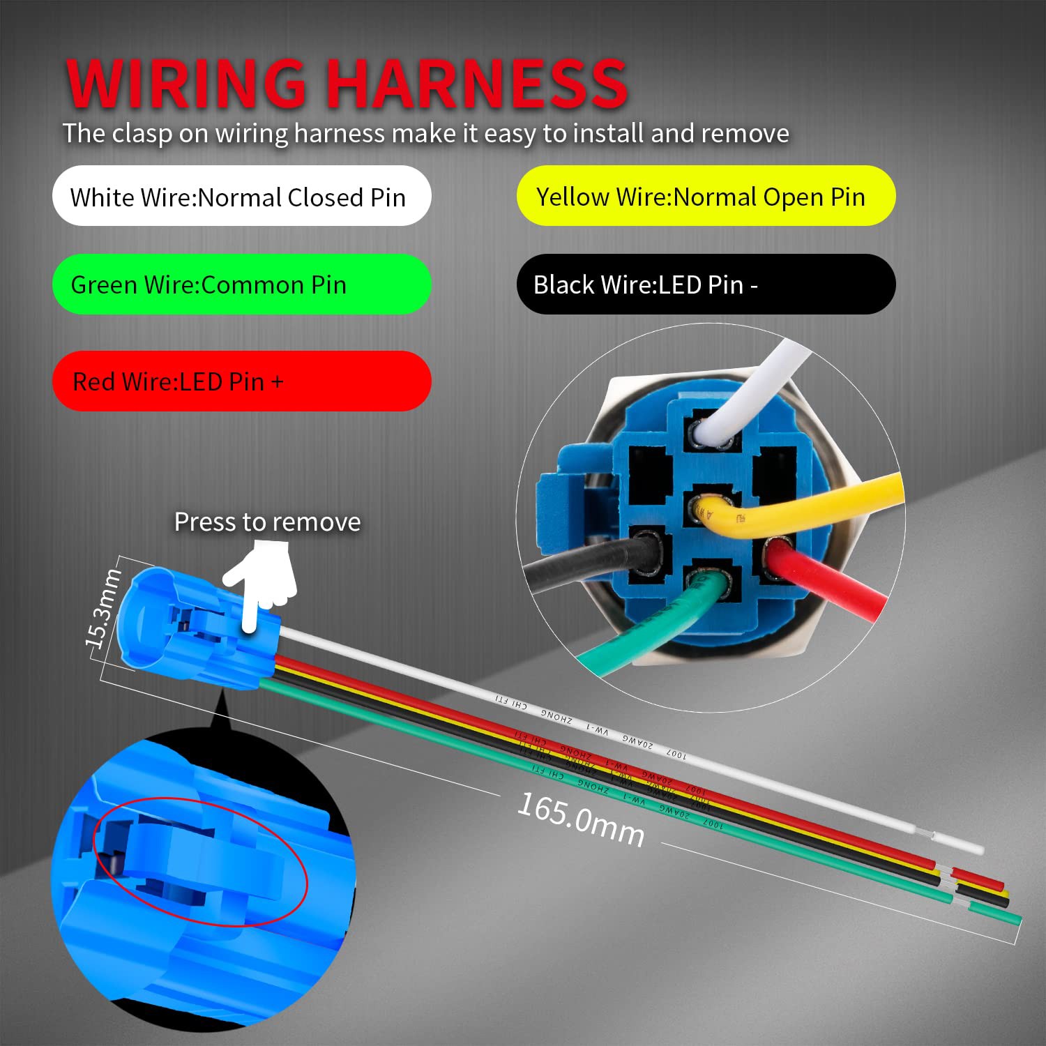 19mm 12V LED ON OFF Latching Push Button Switch Self-Locking Wire Socket Harness