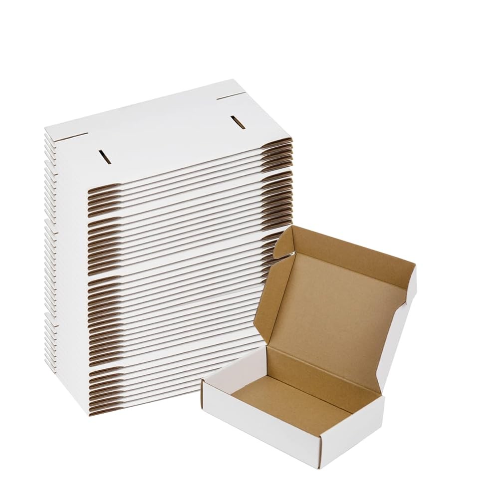 ZxeluPapr 50 Pack 7x5x2 Small Shipping Boxes, White 7x5x2, White-7x5x2