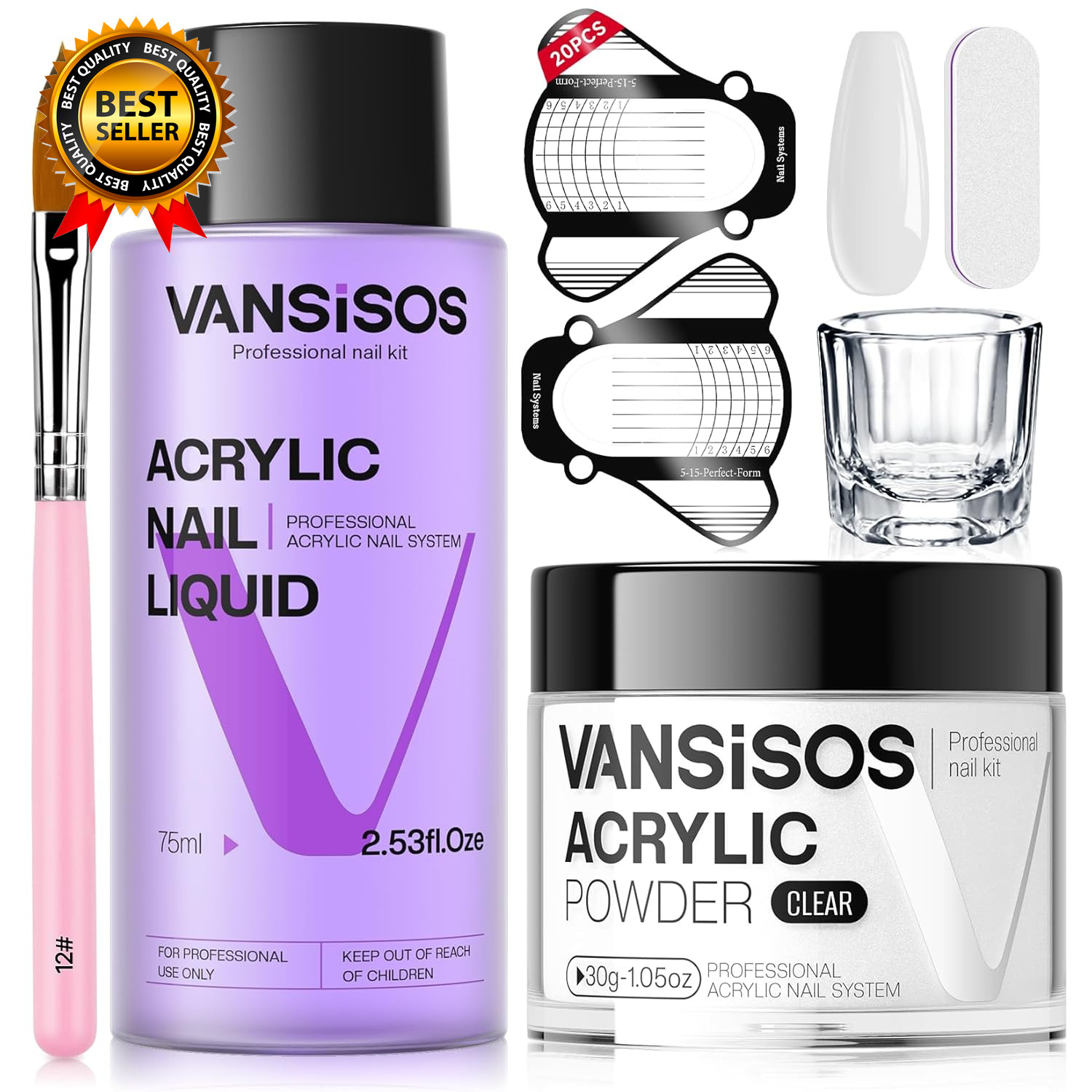 Acrylic Nail Kit 30G Clear Acrylic Powder and 75Ml Liquid Set with Nail