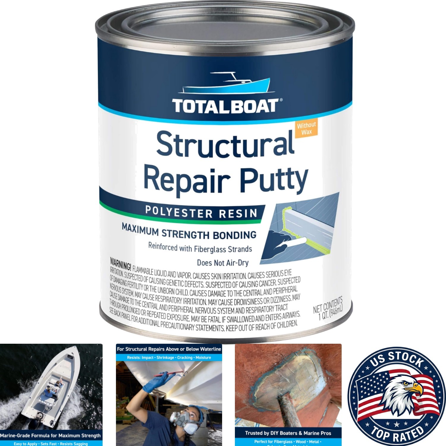 Versatile Fiber Reinforced Putty – 32oz for Marine, Auto, and Home Repair Needs