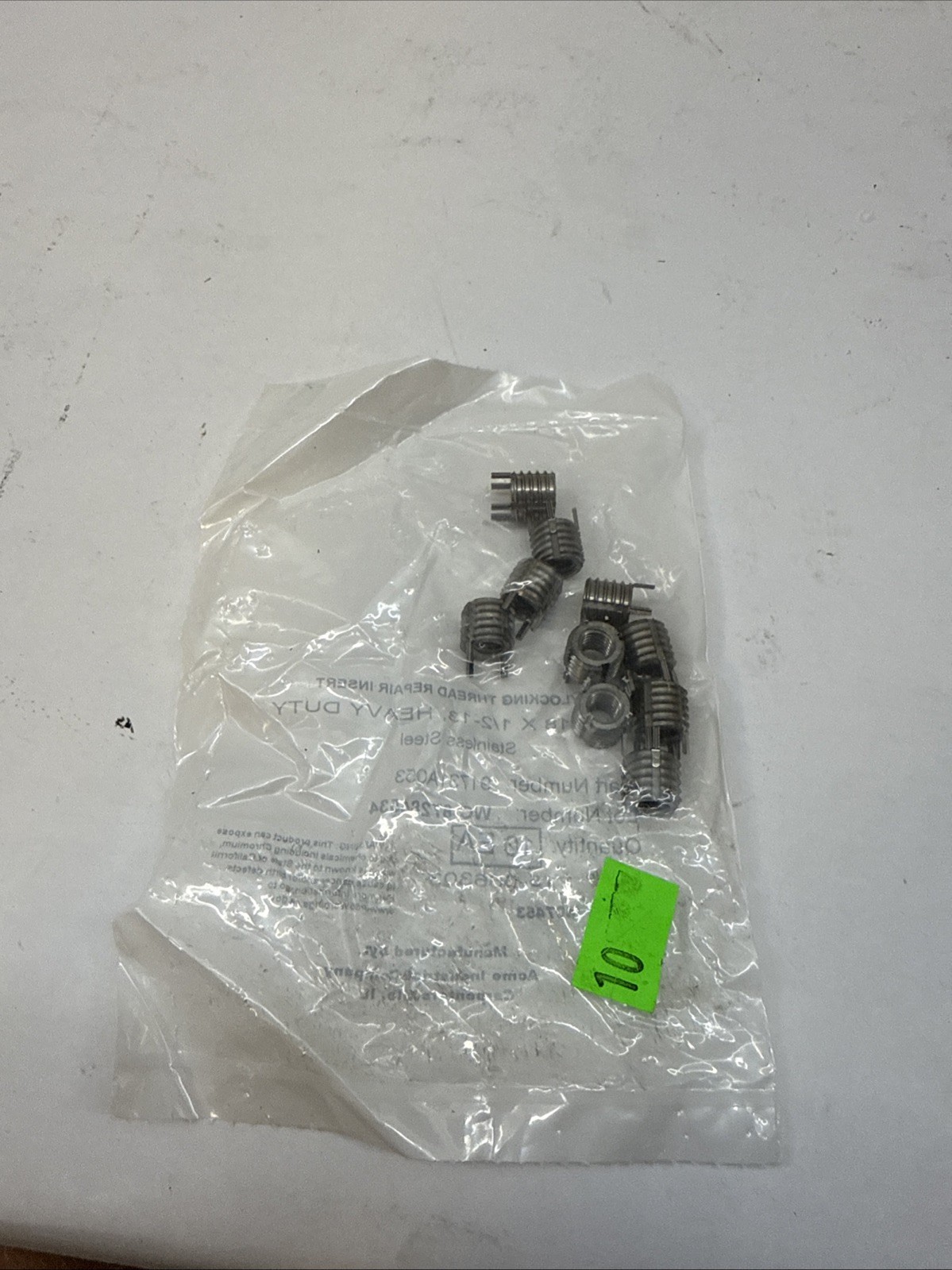 BAG OF 10 NEW ACME CO. 91731A053 5/16-18 X 1/2-13 HD SS THREAD REPAIR INSERT
