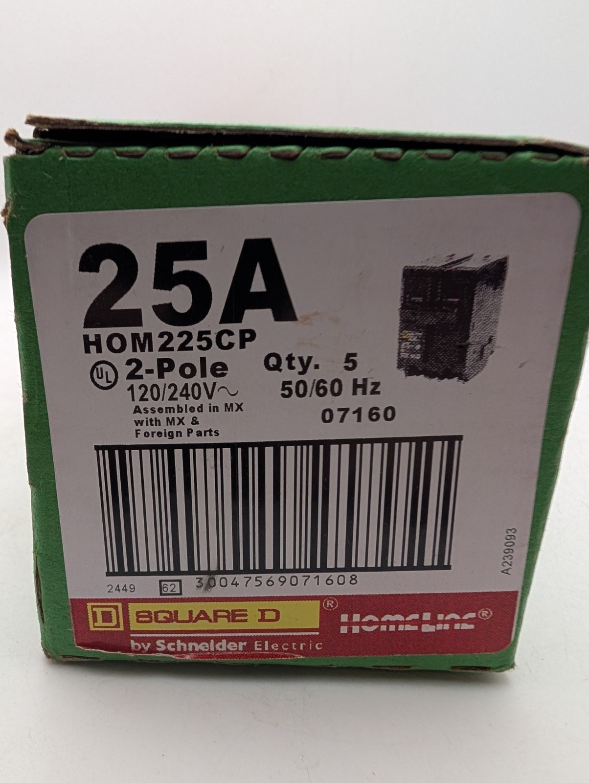 (Box of 5) Square D HOM225CP 25 A 2-Pole Circuit Breaker