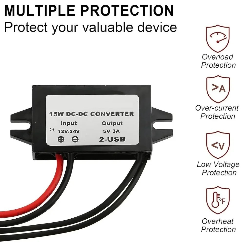 DC-DC 12V To 5V Converter Step Down Module USB Output Power Adapter