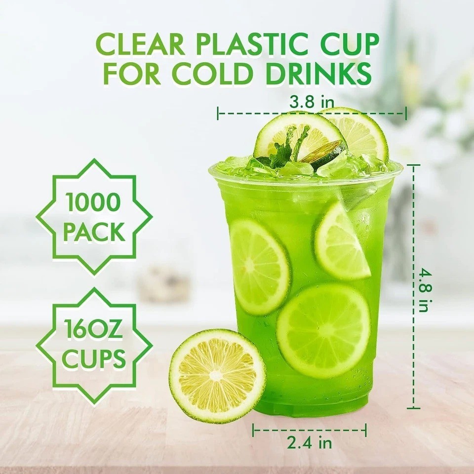 16 oz PET Plastic Cold Cups (98mm) – 1,000 CT