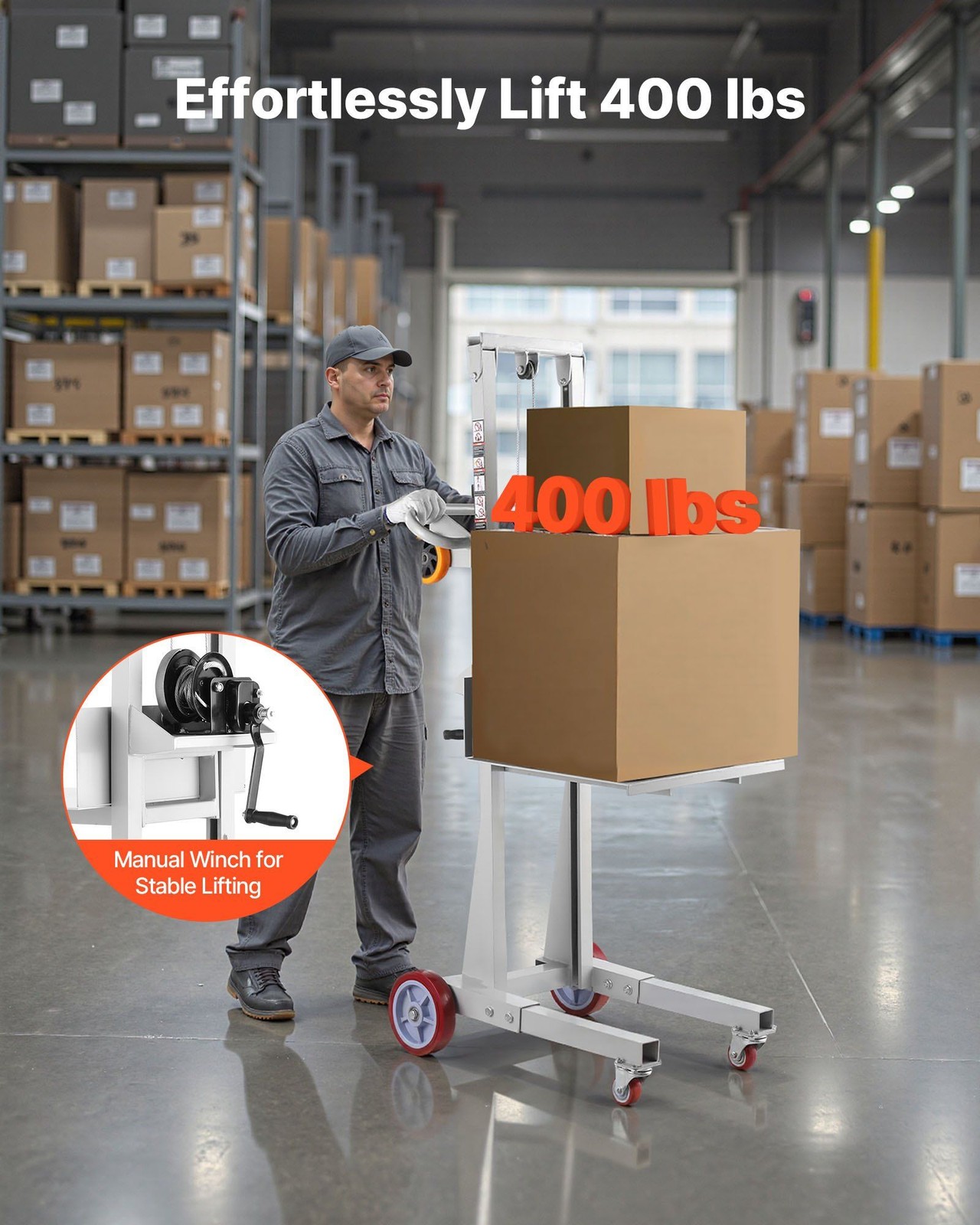 Functional Manual Lift Equipment with 400lb Rating and 6.7-51.2in Travel