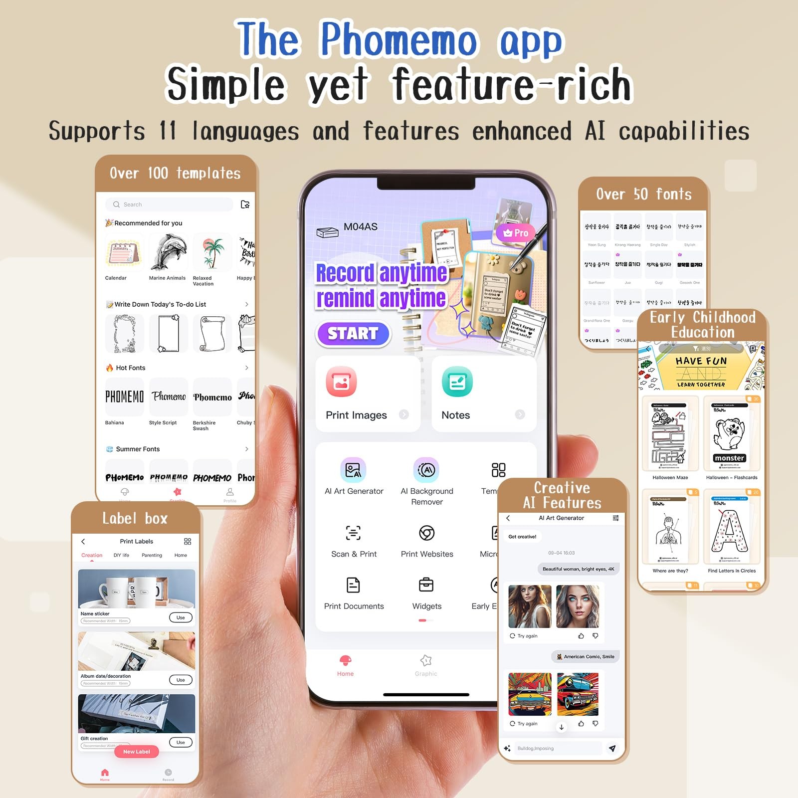 Phomemo Portable Thermal Printer M04As Ai Smart Printer 4 Inch Mini Sticker
