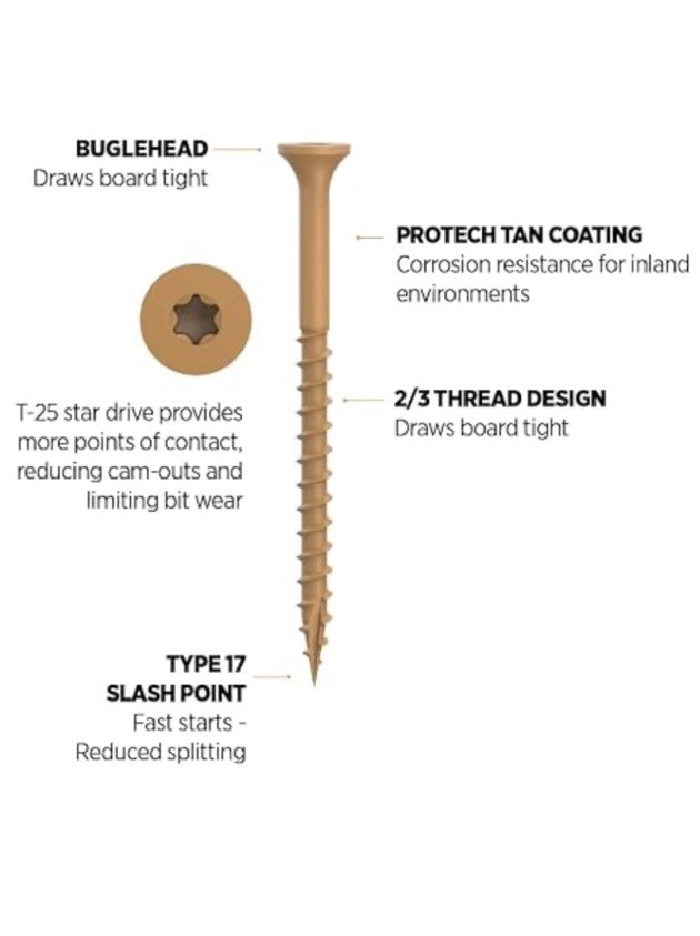Camo Deck Screws 2-1/2” #9, Bugle Head, Star Drive, Tan, Coated, 1750 Count