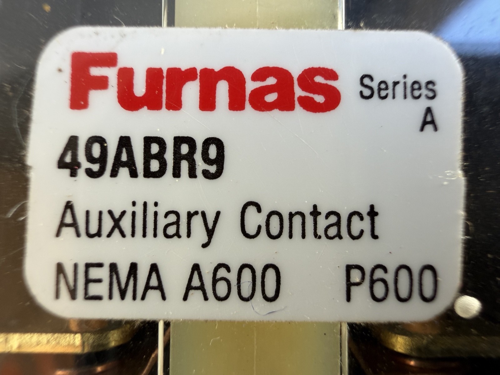 Furnas 49ABR9 Series A Auxiliary Contact Kit 1NO Side Mount NEMA A600 P600 NOS