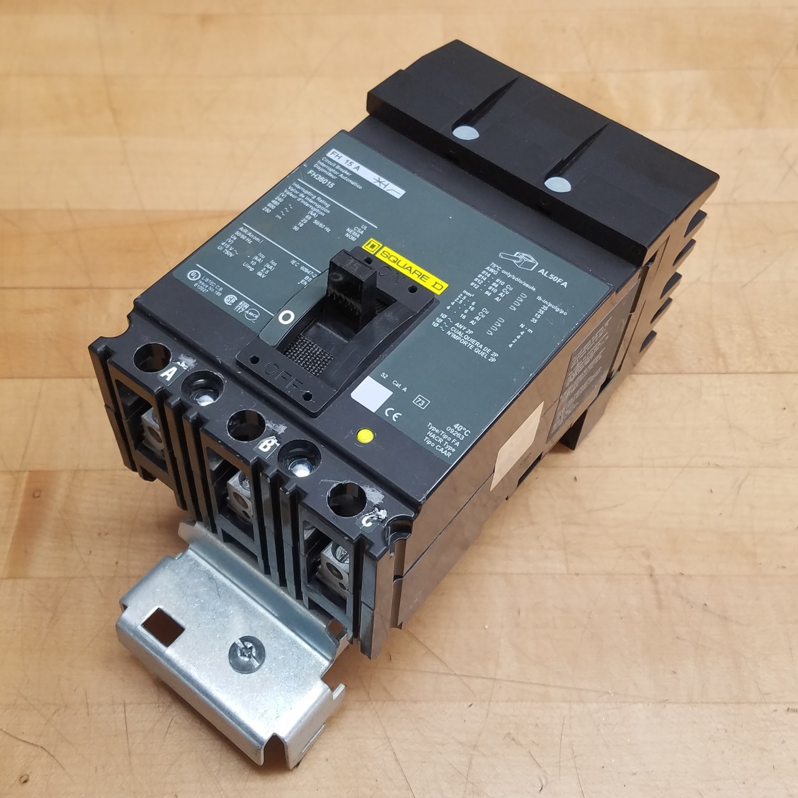 Square D FH36015 I-Line Circuit Breaker, 15A, 600V, 3-Pole, Dark Gray Label