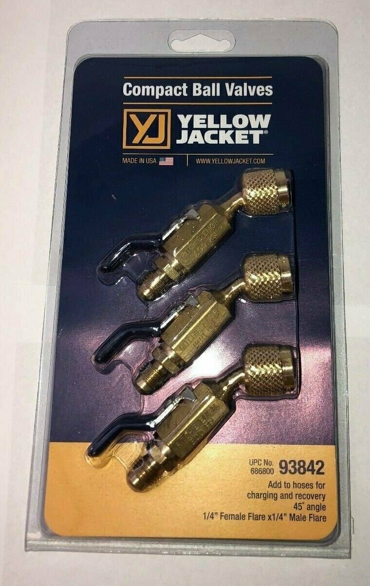 Yellow Jacket 93842 1/4″ Compact Ball Valve 45° 3 Pack