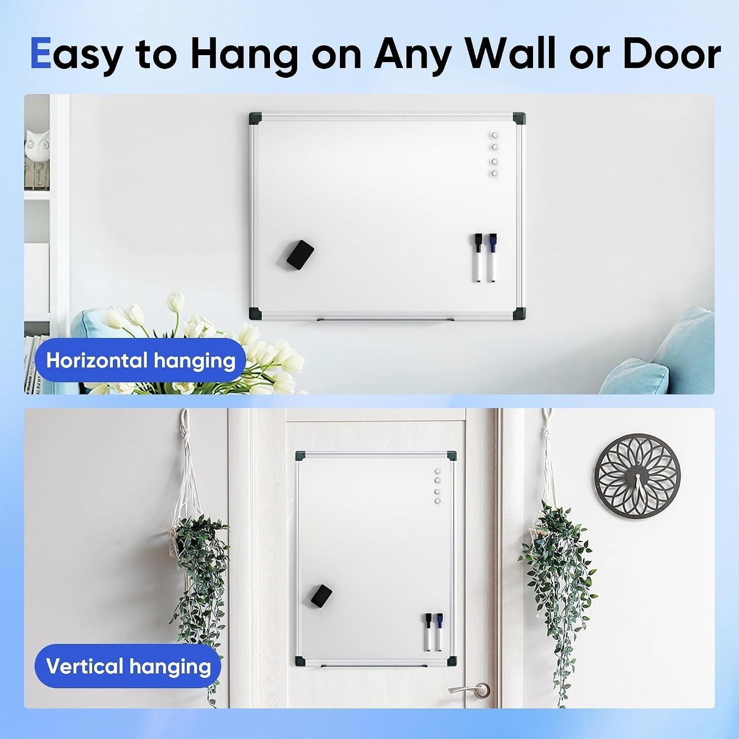 24″ x 18″ Magnetic Whiteboard for Wall Dry Erase Board with Silver Frame Hanging