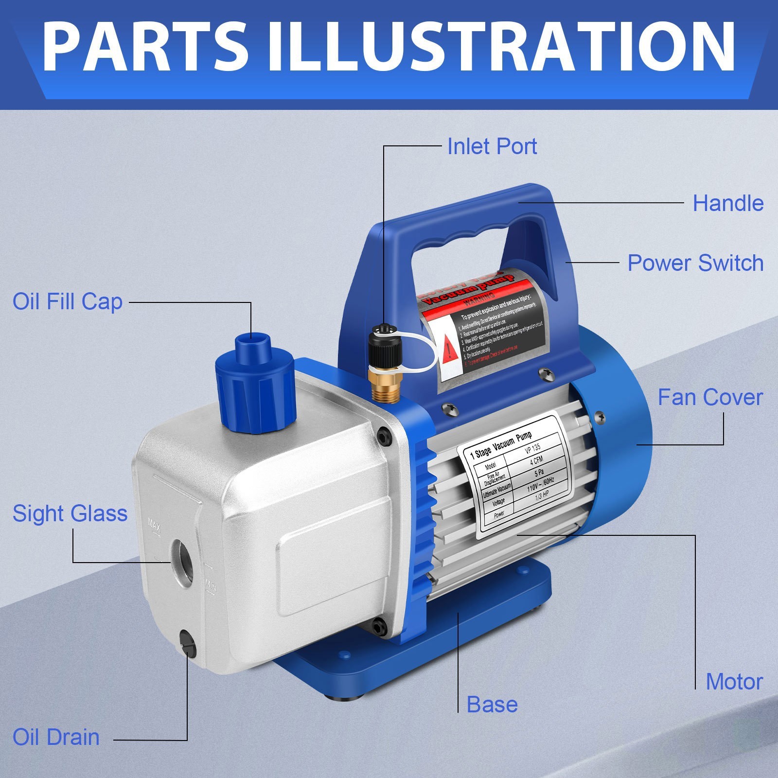 Motor Tech Vacuum Pump 4 Cfm 1/3 Hp HVAC for R12 R22 R134a R502 Auto AC Kit