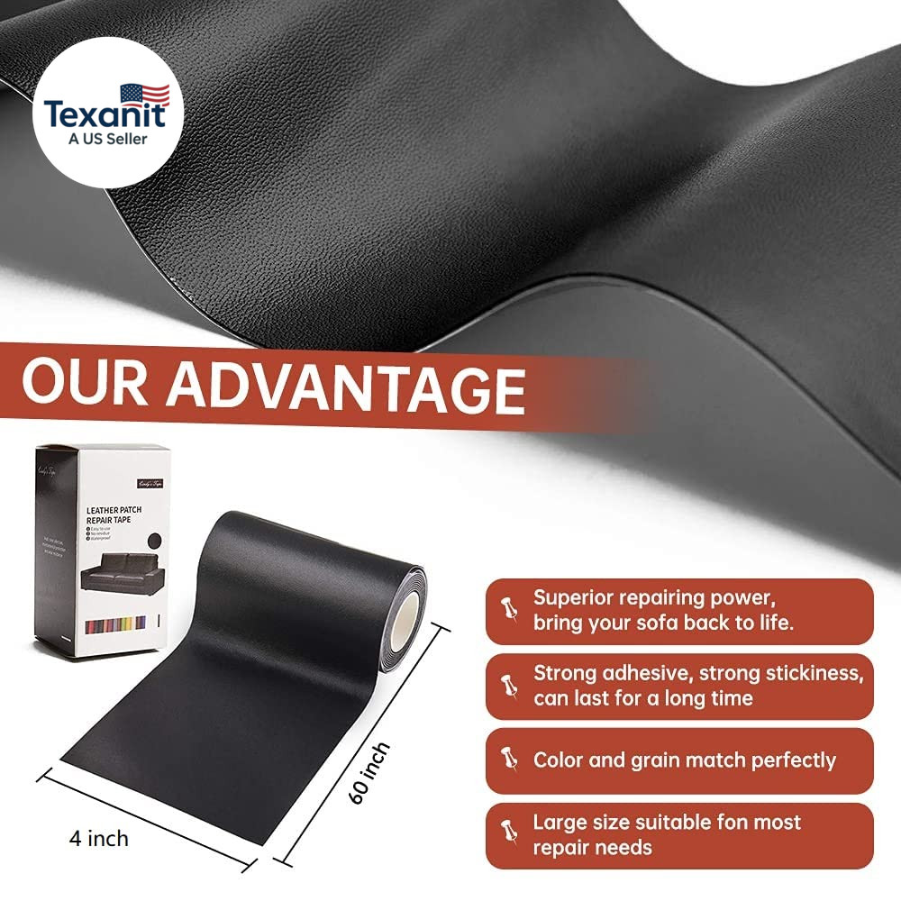 Leather Repair Patch Tape Kit Black 4 X 60 Inch Self Adhesive Leather Repair Pat
