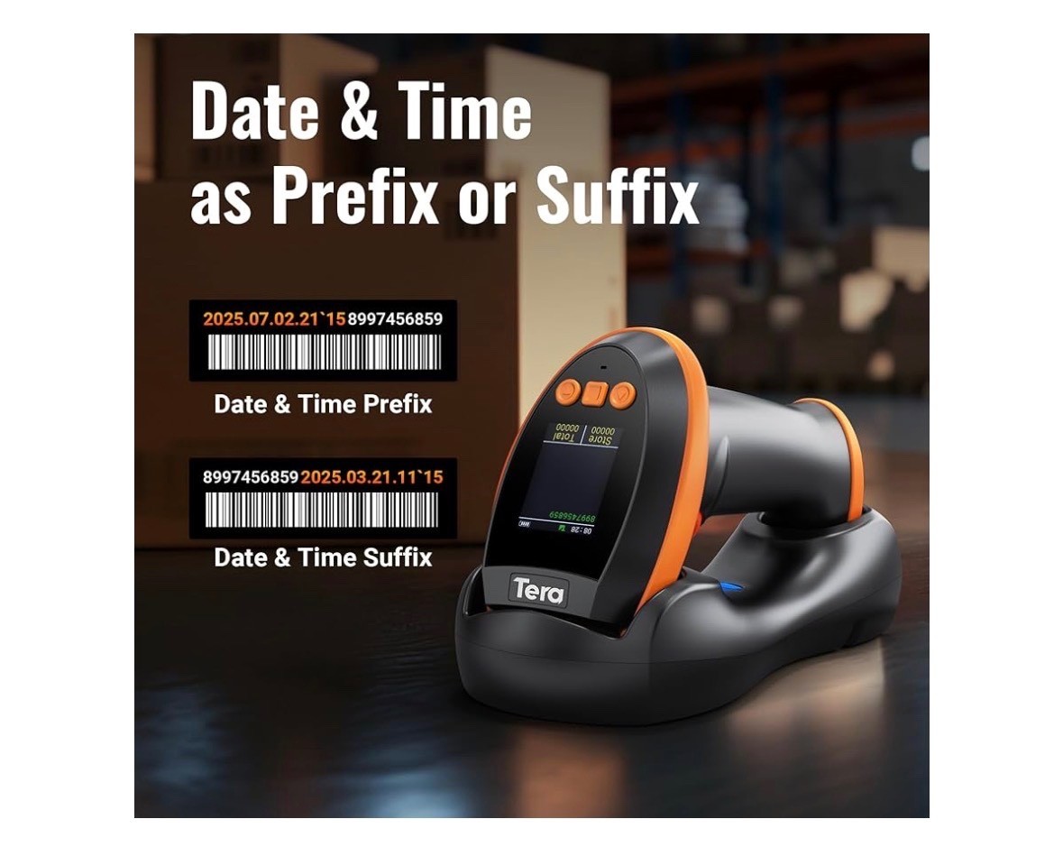 Tera Barcode Scanner Wireless with Screen Pro Version 1D 2D QR HW0009 Orange