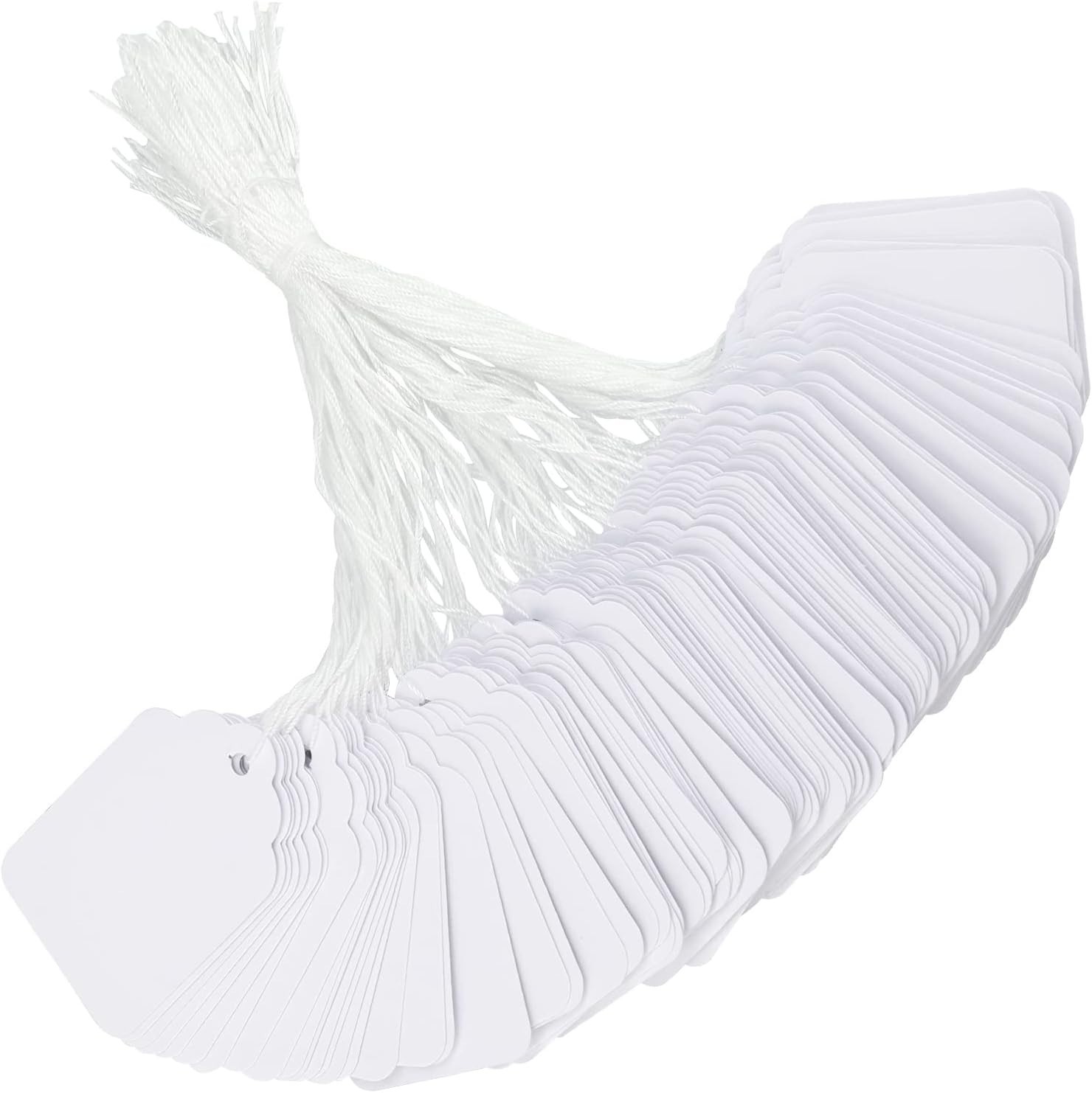 Writable Blank Hangtags with Twine – 500 Count Matte White Price Tags 1.2×1.9 in