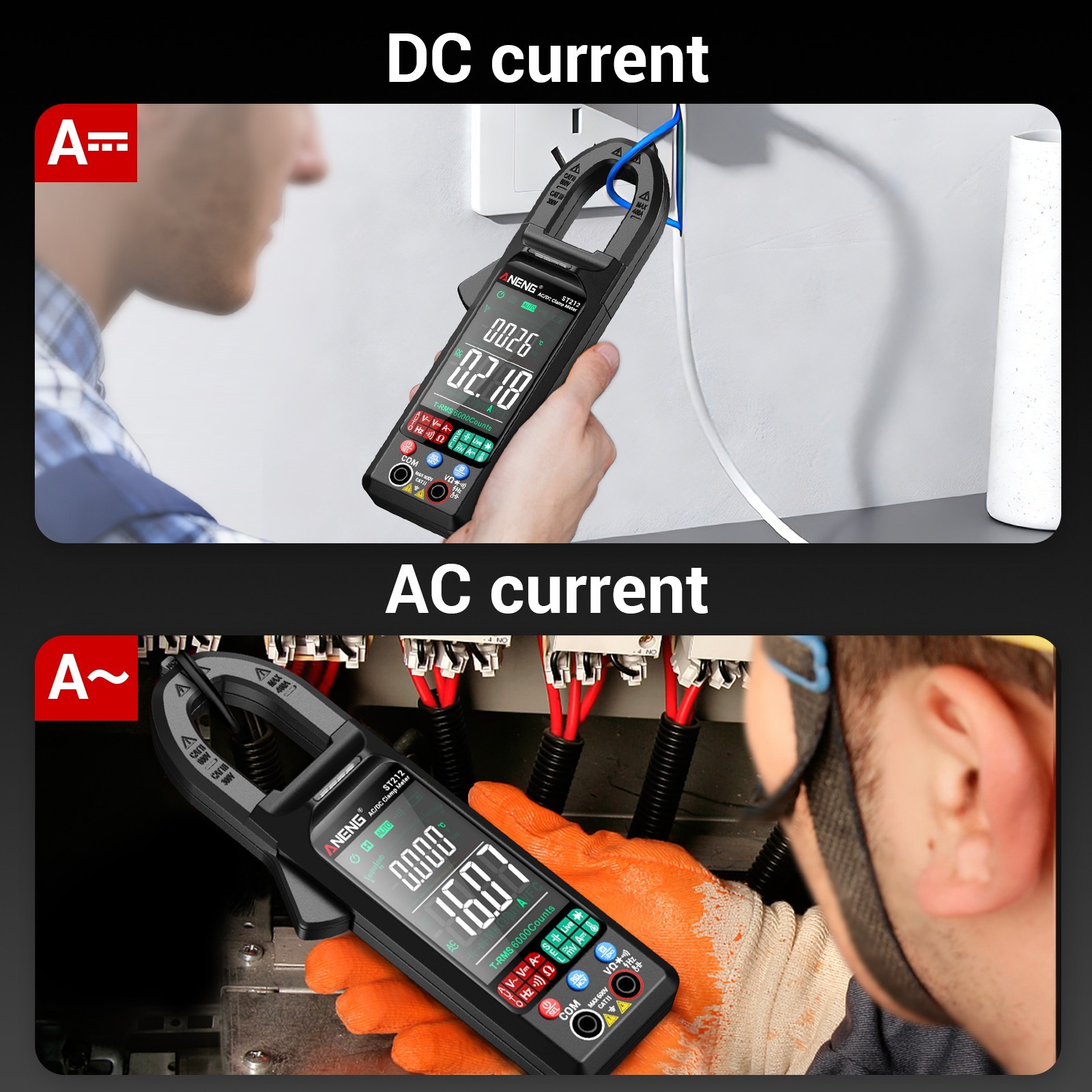 ANENG ST212 Clamp Meter Digital Multimeter Professional T-RMS 400A AC/DC Tester