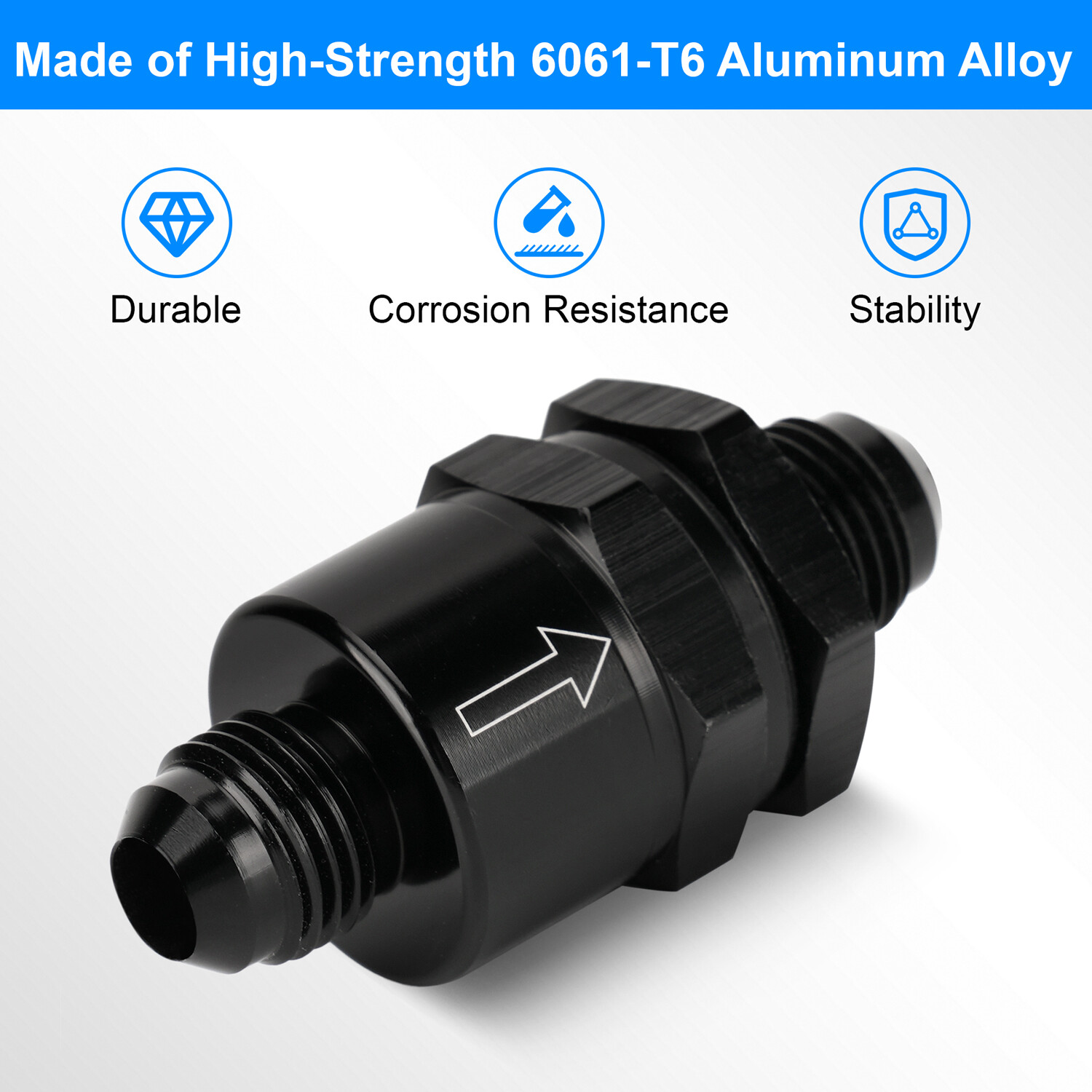 6AN Non Return One Way Inline Check Valve Fitting Aluminum-Black
