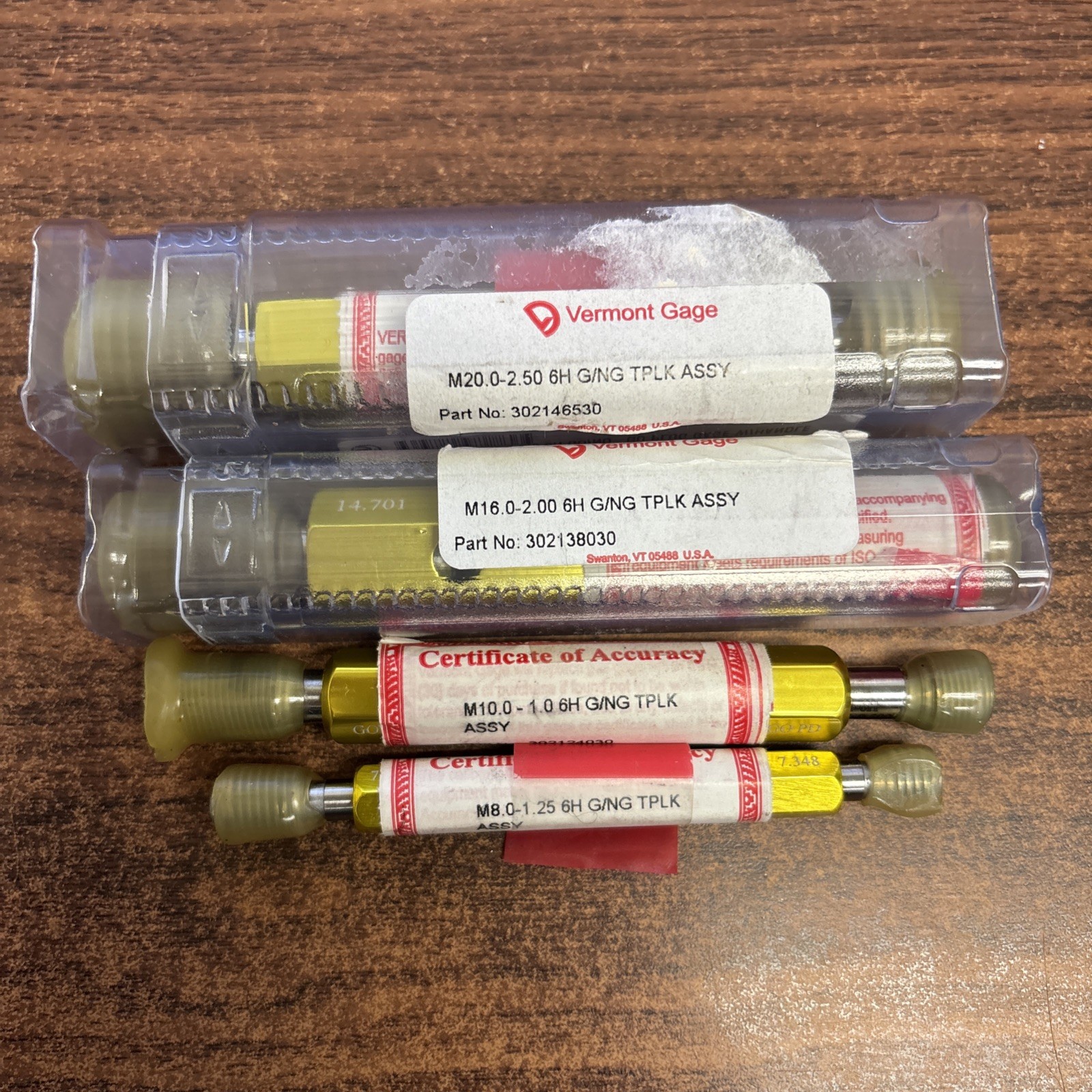 Vermont Gage Lot Of 4 M20.0-2.5, M16.0-2.00, M10.0-1.0, M8.0-1.25 6H G/NG