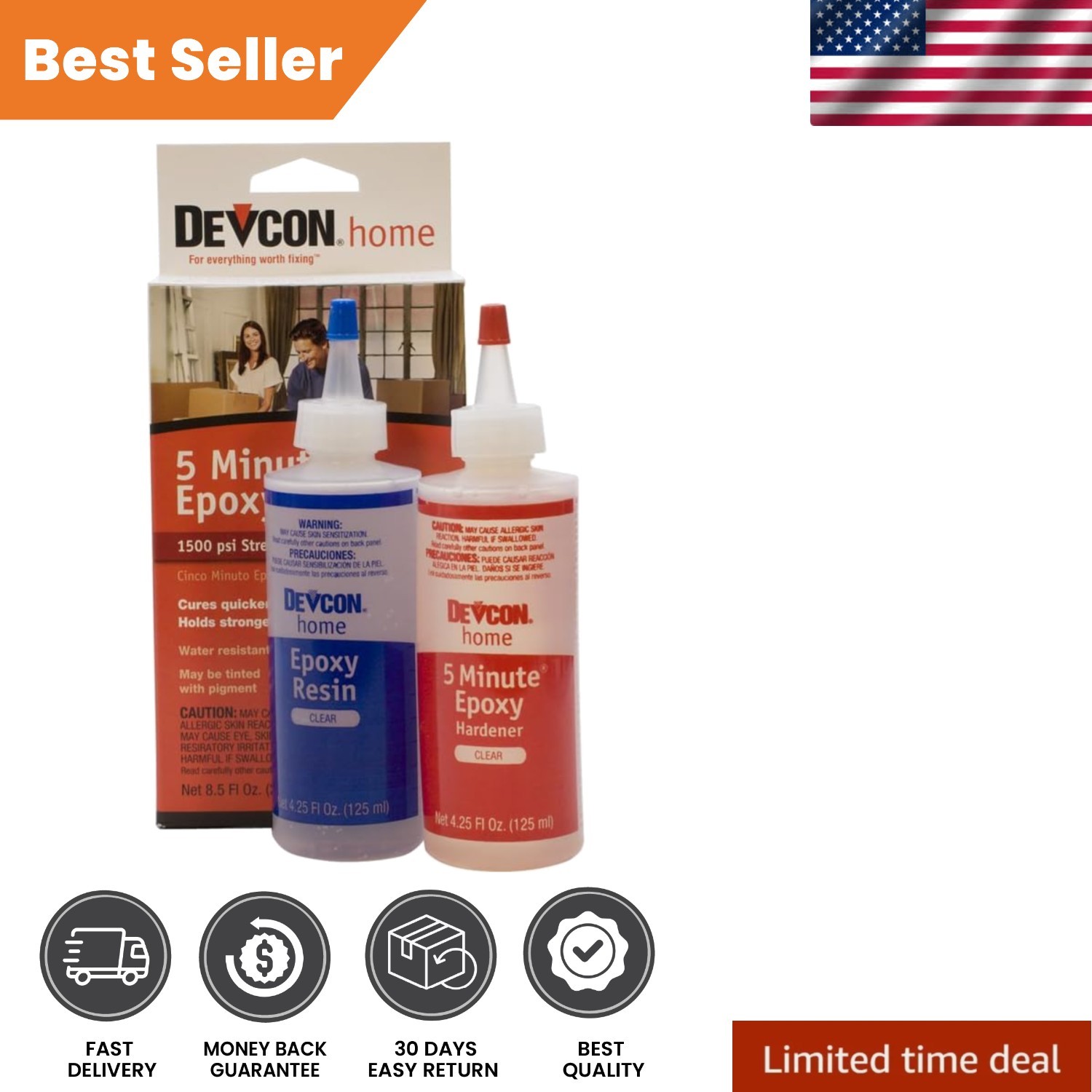 Rapid Repair Devcon Epoxy – 5-Minute High Strength Bonding Solution (2 Bottles)