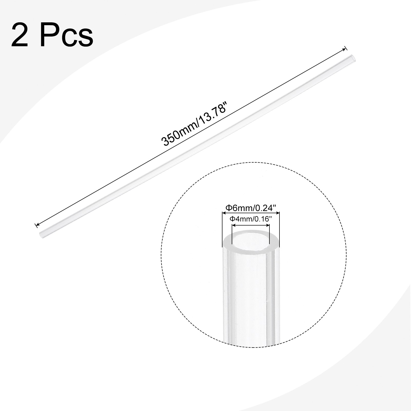 2Pack Acrylic Pipe Rigid Round Clear Tube 4mm ID 6mm(1/4″) OD 305mm