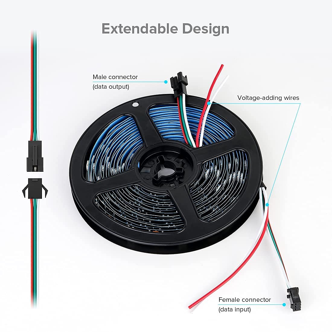 Black WS2812B LED Strip Light 3.3 Ft 144 LEDs IP30
