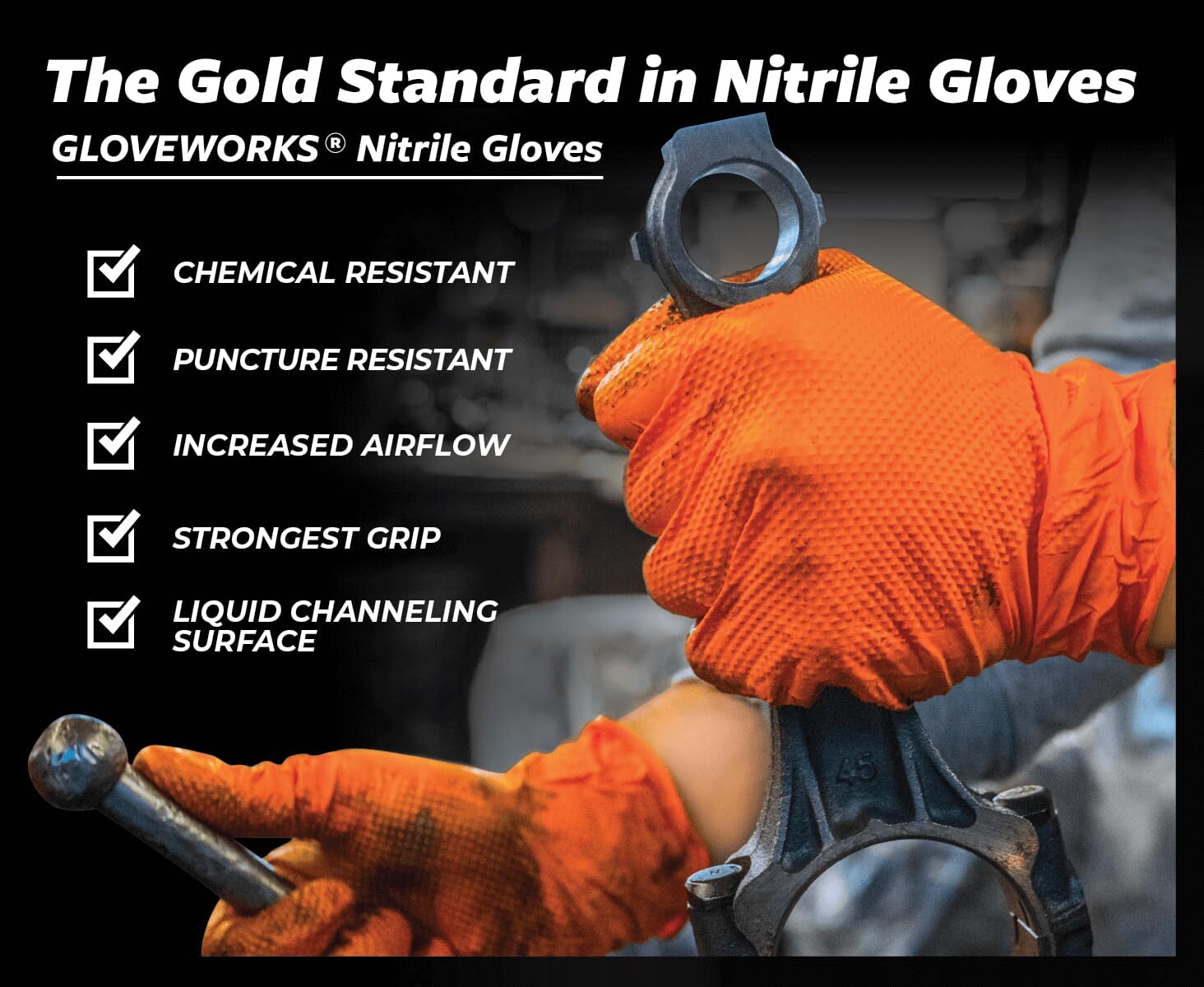 X Large Pack of 100 Heavy Duty Orange Nitrile Gloves for Auto and Industrial Use
