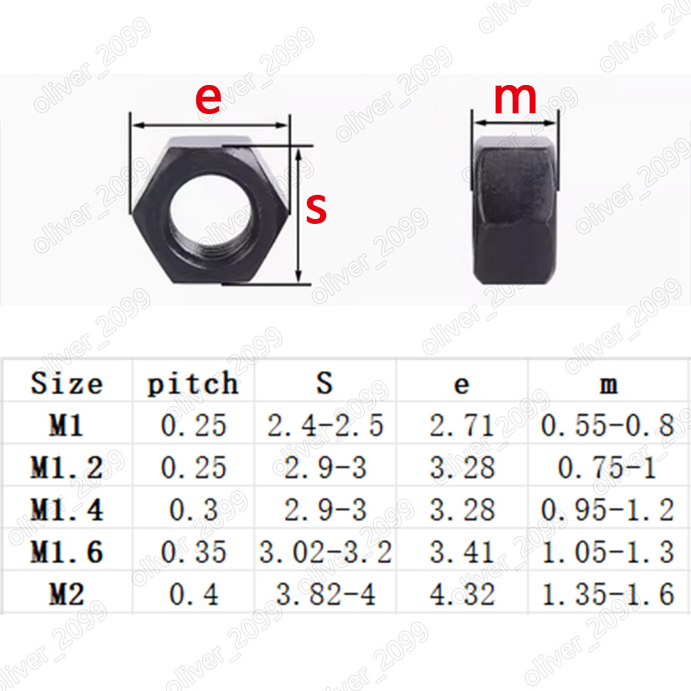 Black 304 Stainless Steel Micro Mini Hexagon Nuts DIN934 M1 M1.2 M1.4 M1.6 M2
