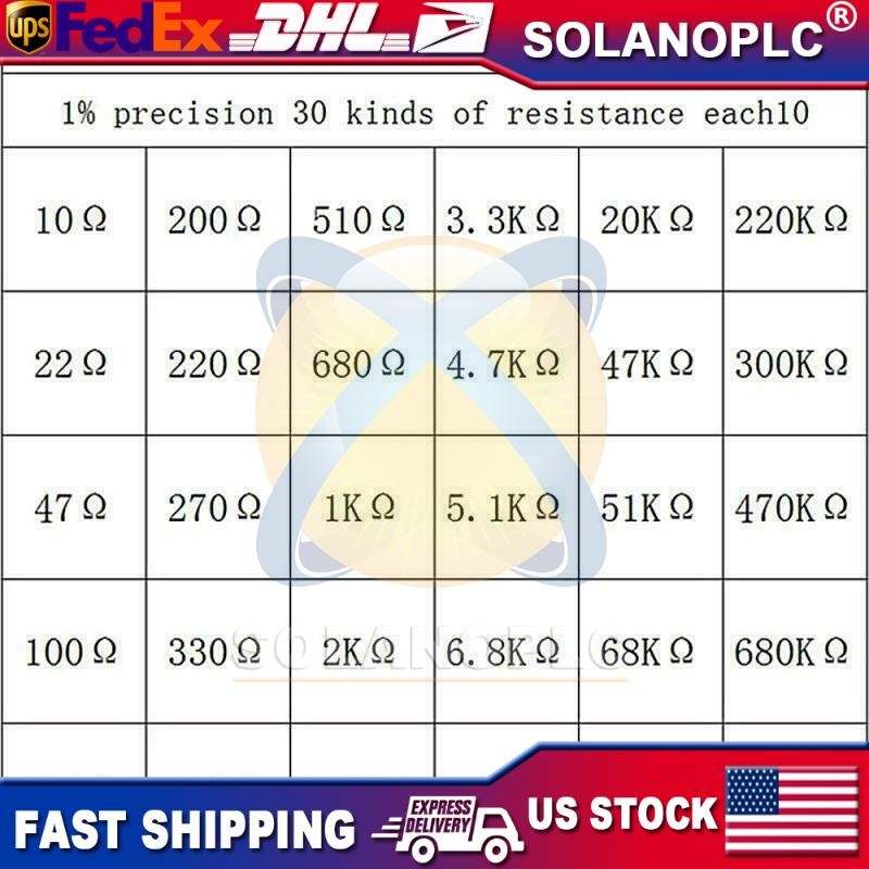 600pcs 30 Values 1/4W Metal Film Resistors Resistance Assortment Kit Set 1% USA