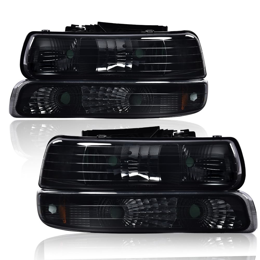 Headlight Bumper Lamps Chrome Clear Smoke Silverado 99-02 Tahoe Suburban 00-06