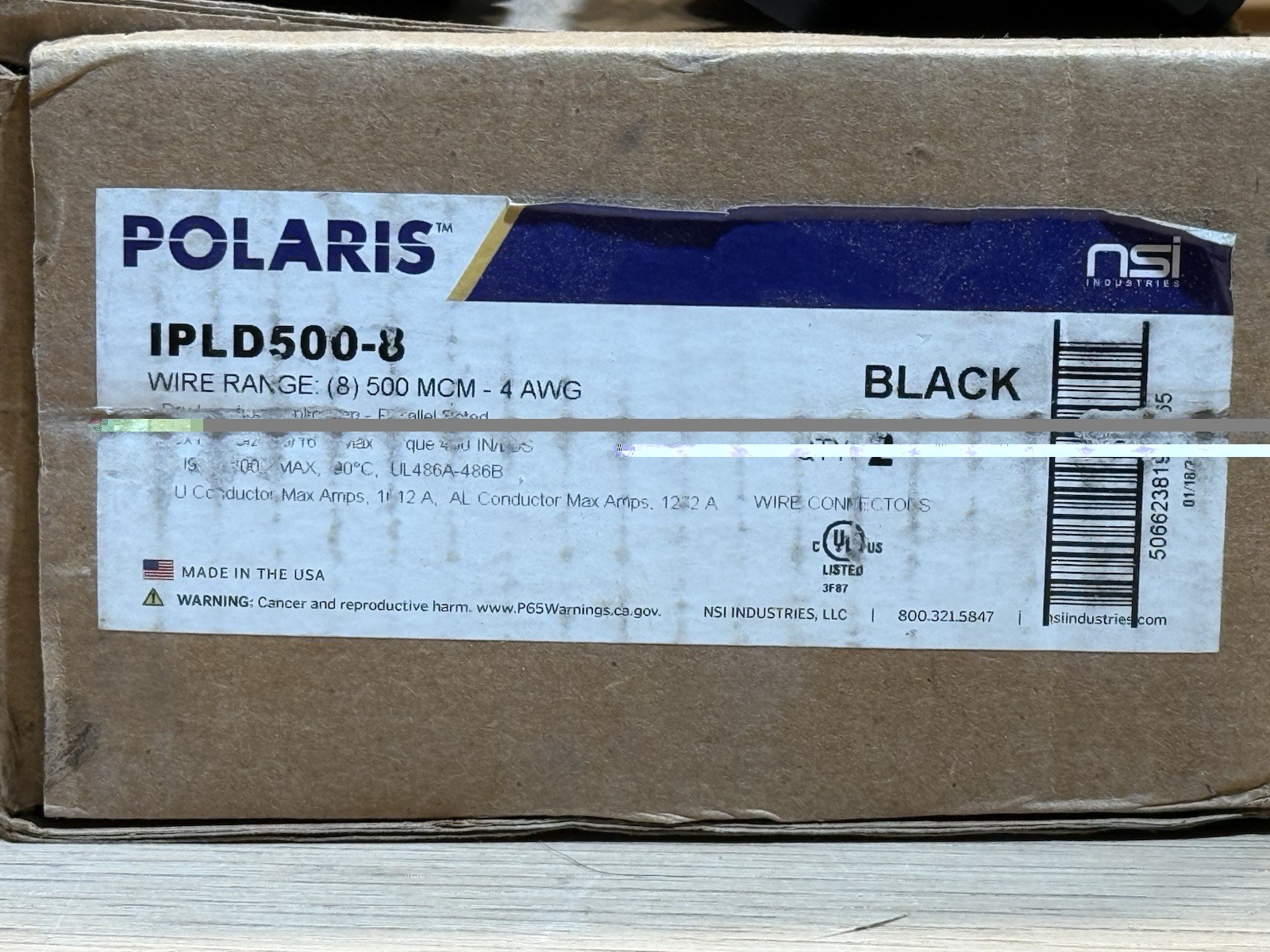 2 Pack – POLARIS IPLD500-8B Multitap Connector ,PVC,4 AWG,500 kcmil New Open Box