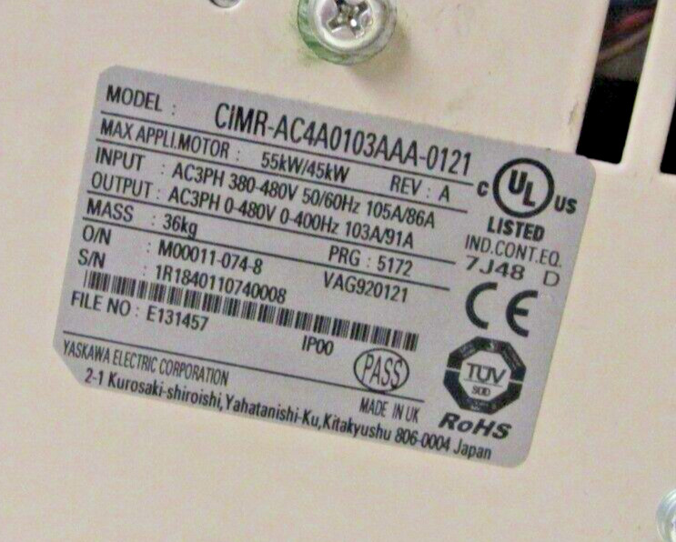 YASKAWA CIMR-ACAA0103AAA-0121 CIMR INVERTER 103A 55KW IP00 400VAC FREE SHIPPING