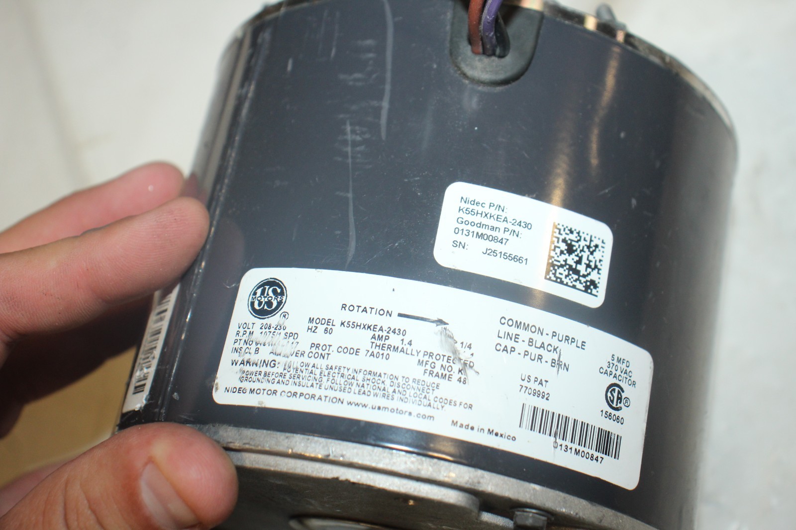 US Motors Blower Motor K55HXKEA-2430 0131M00847 Goodman