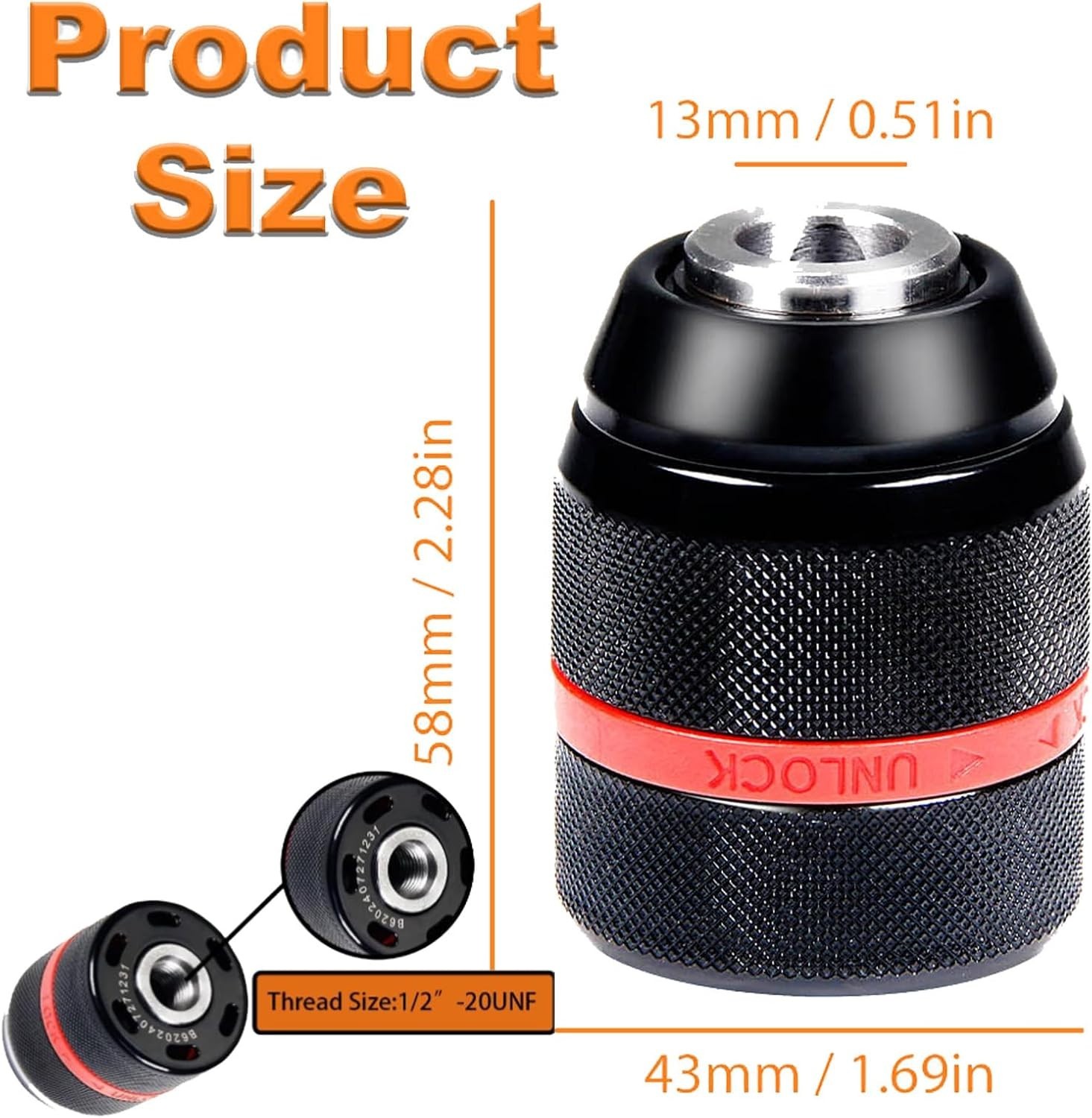 Keyless Drill Chuck for Milwaukee M18 1/2-20UNF Mount 1.5-13Mm Clamping Capacity