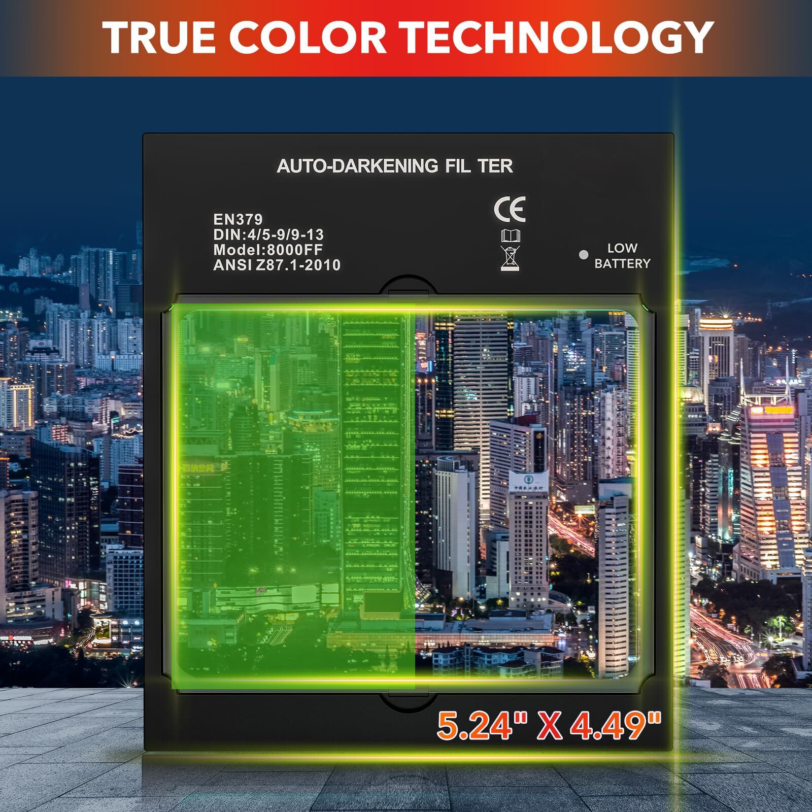True Color Auto Darkening Welding Helmet w/ LED Light, Large View, 4 Arc Sensors