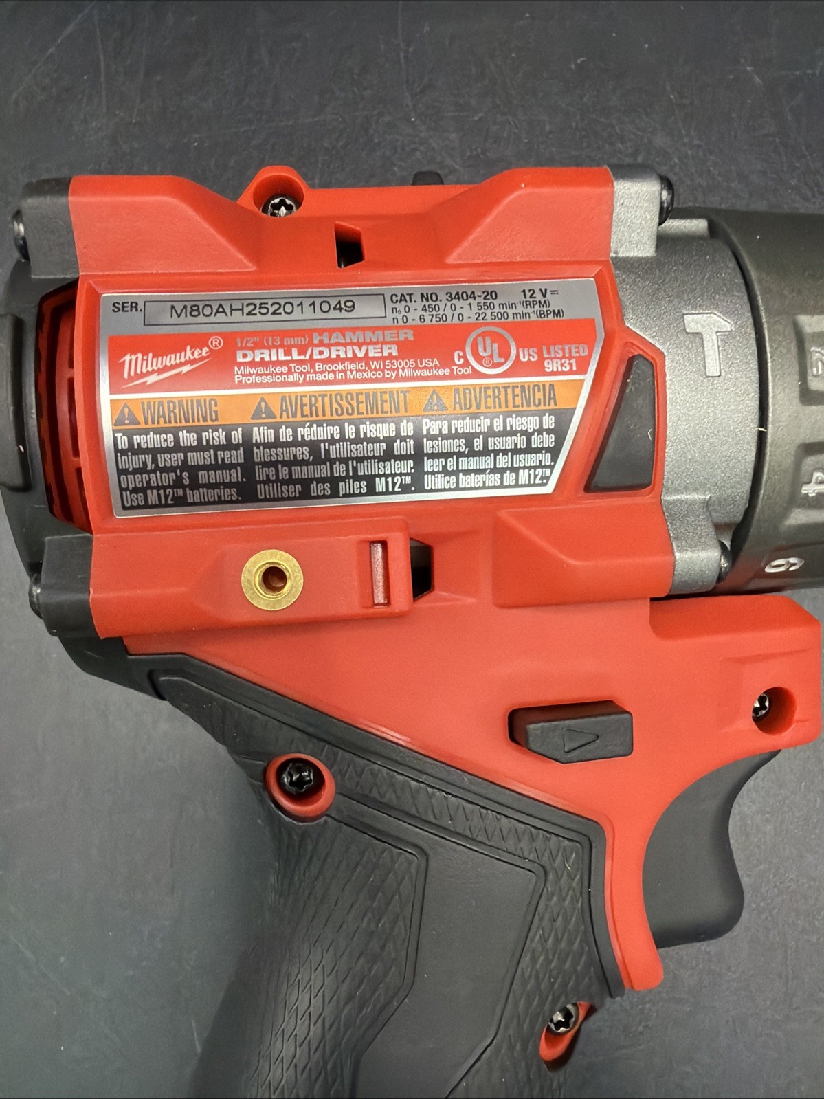 Milwaukee 3404-20 12V Fuel Cordless 1/2″ Hammer Drill/Driver (Bare Tool)