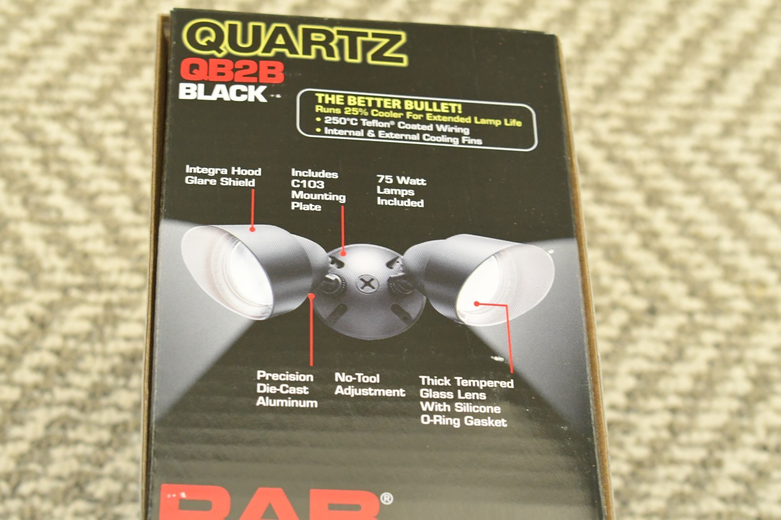 RAB QB2B 2 x 75 W 120 Volt Black Quartz Bullet Floodlight Fixture 1981320073