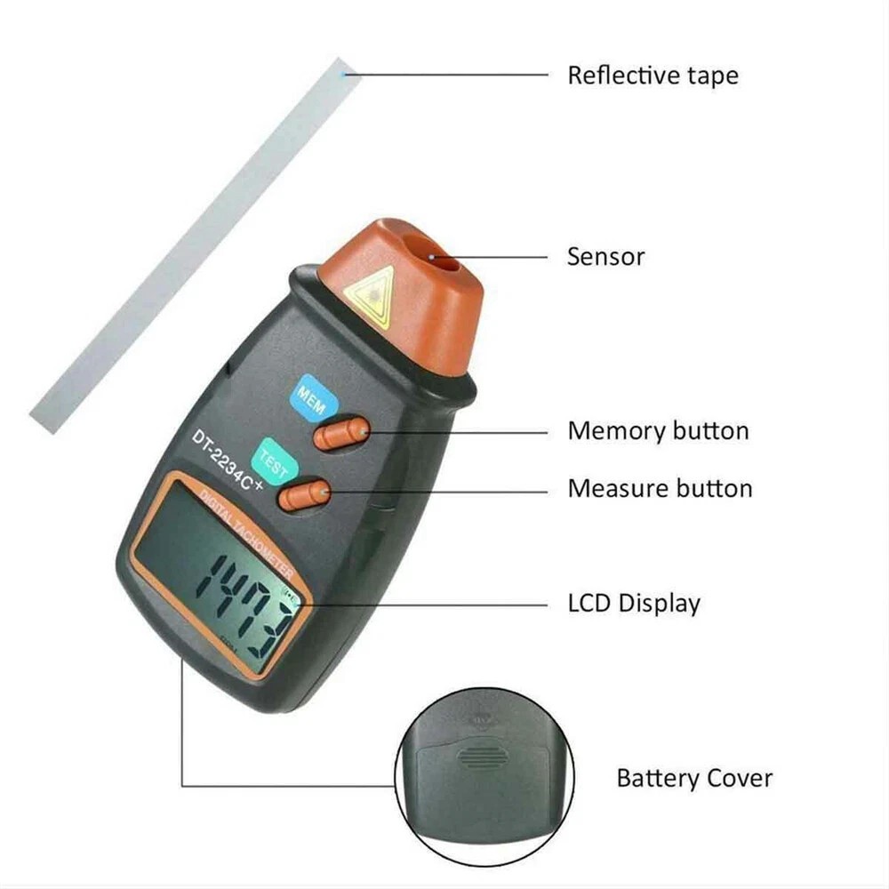 Digital LCD Tachometer Laser Photo Non Contact RPM Tach Meter Motor Speed Gauge