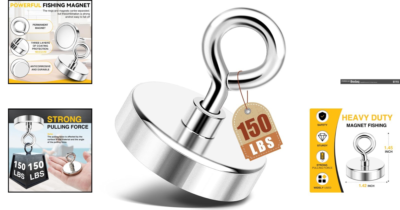 Durable 1.42» Neodymium Magnet with 150lbs Pull for Magnet Fishing & Salvaging