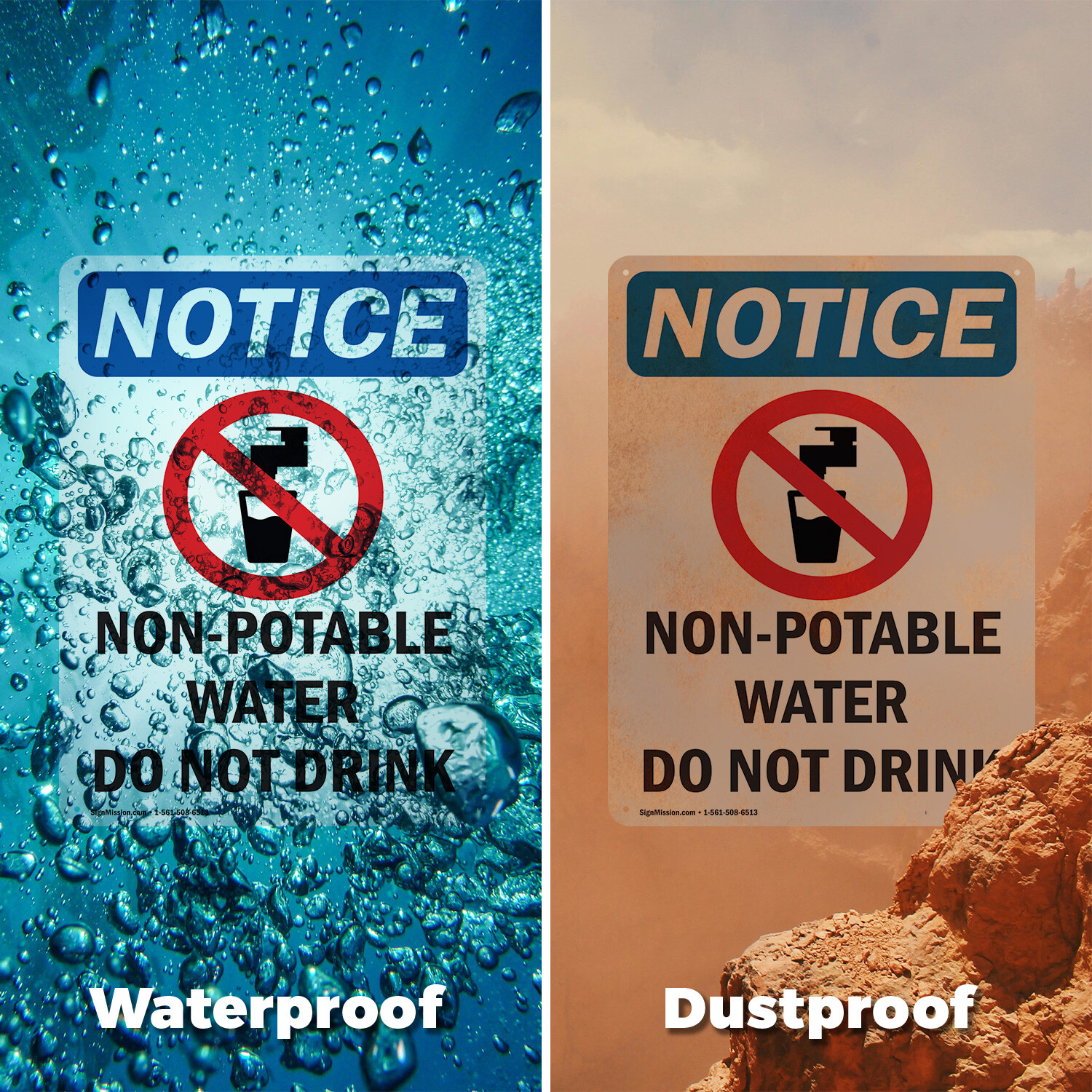 (2 Pack) Non-Potable Water OSHA Notice Sign Decal Metal Plastic