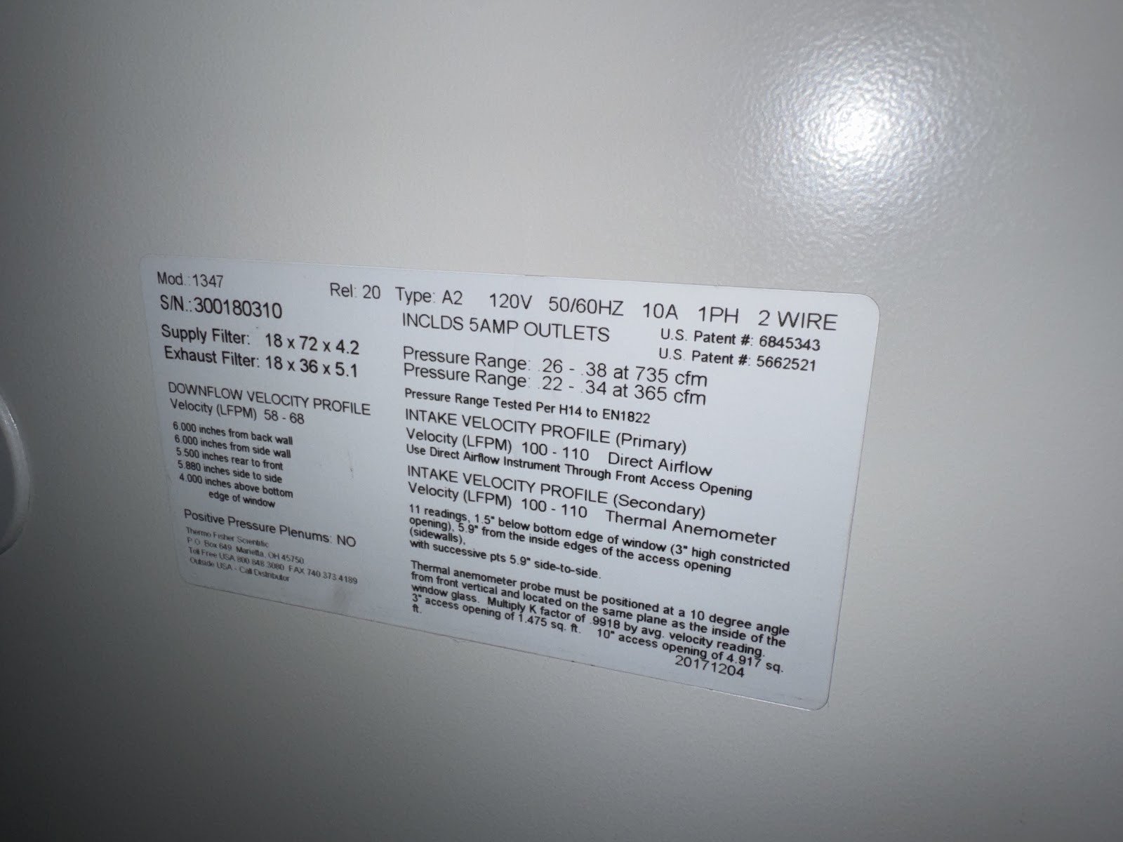 Thermo Scientific 1347 1300 Series A2 Class II, Type A2 Bio Safety Cabinet 6ft