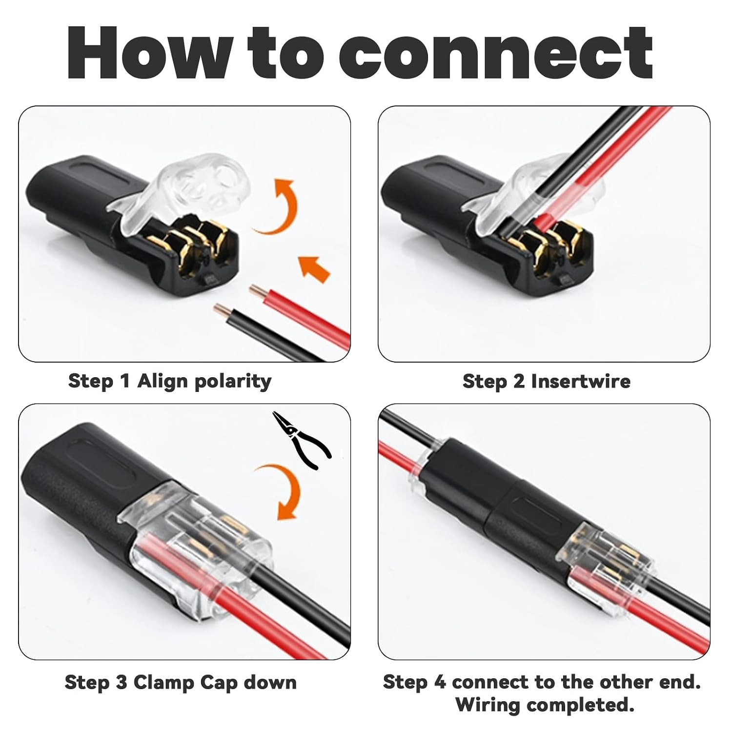 50Pcs Quick Connect Wire Connectors,Low Voltage No Stripping Double Wire Plug