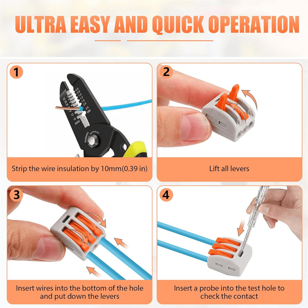 2/3/4/5/8-Port Way Reusable Spring Lever Terminal Block Cable Wire Connector
