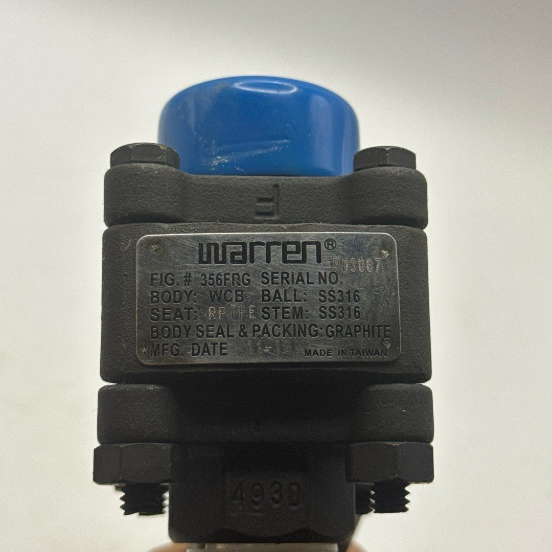 Warren Industrial Ball Valve 1/2 Inch Black 356FRG WCB Carbon Steel 2000 WOG